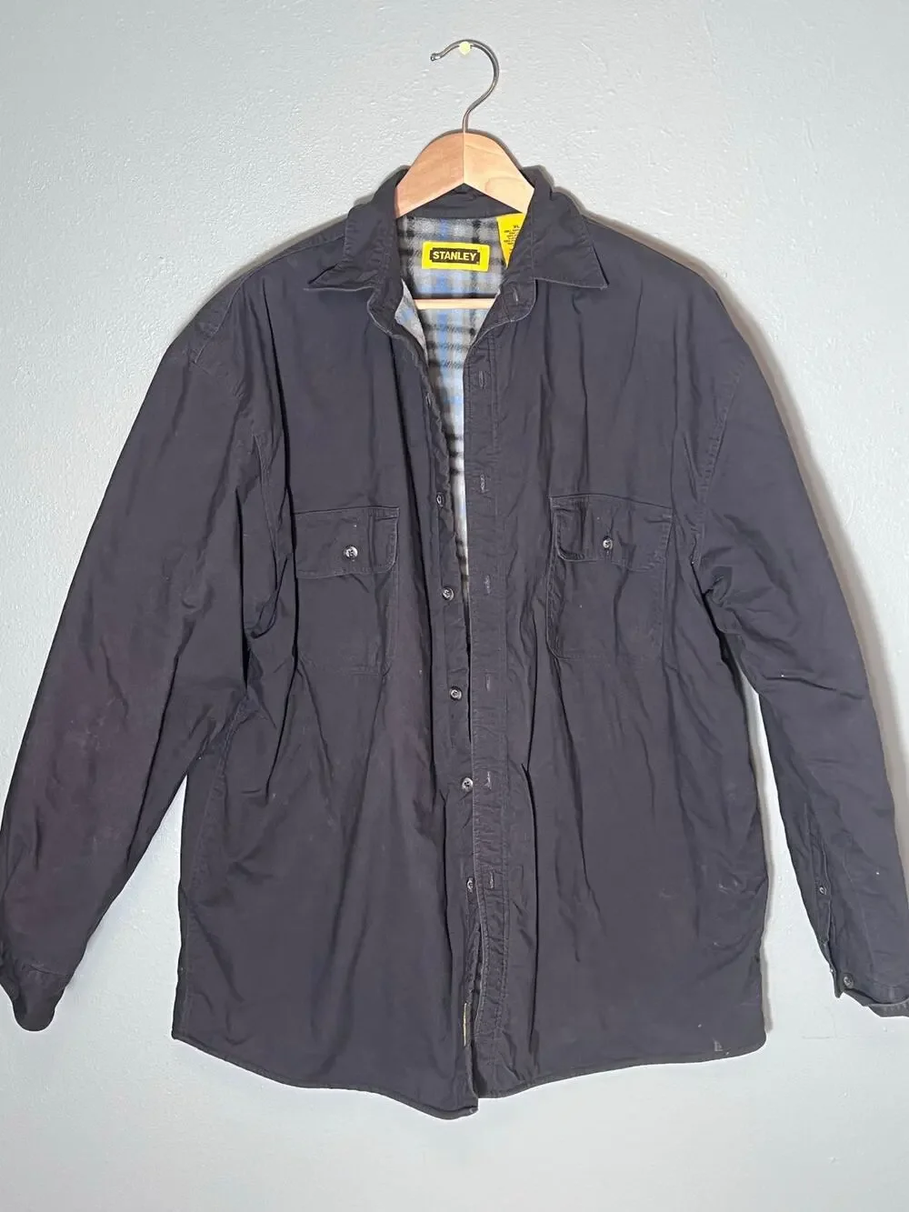 Stanley Mens XL Chore Shirt Button Flannel Lined Cotton Navy Workwear Farmer